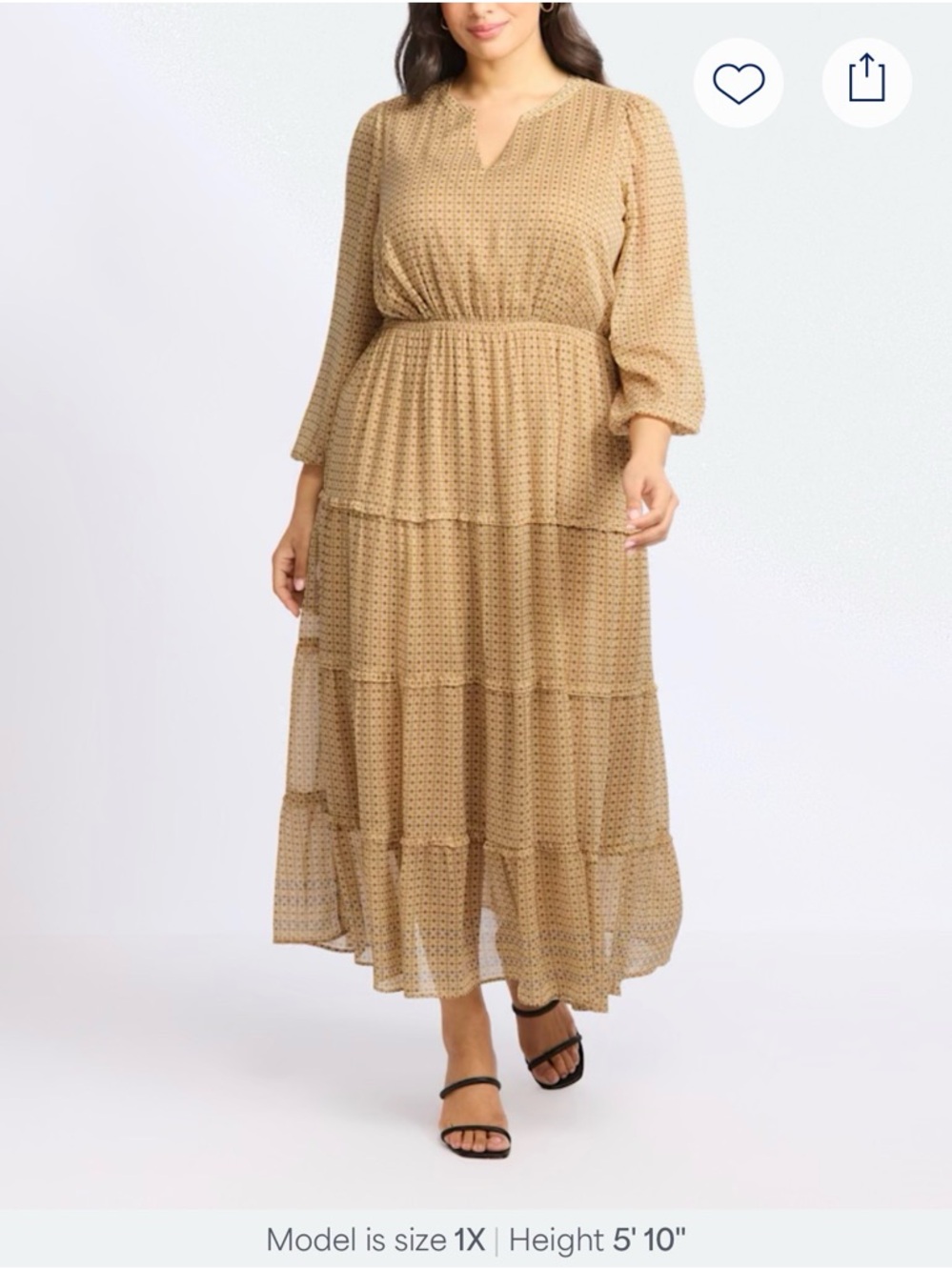 Daniel Rainn Plus Size Tiered Maxi Dress in Camel Dot